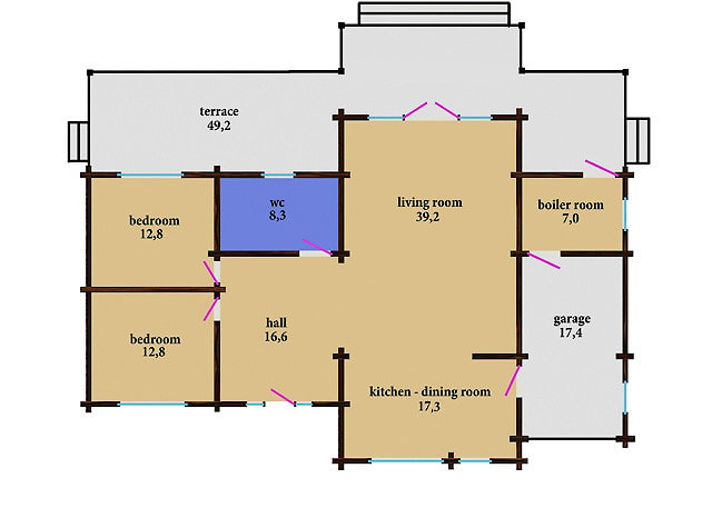 Un solo piano casa in legno 2- 127 m²