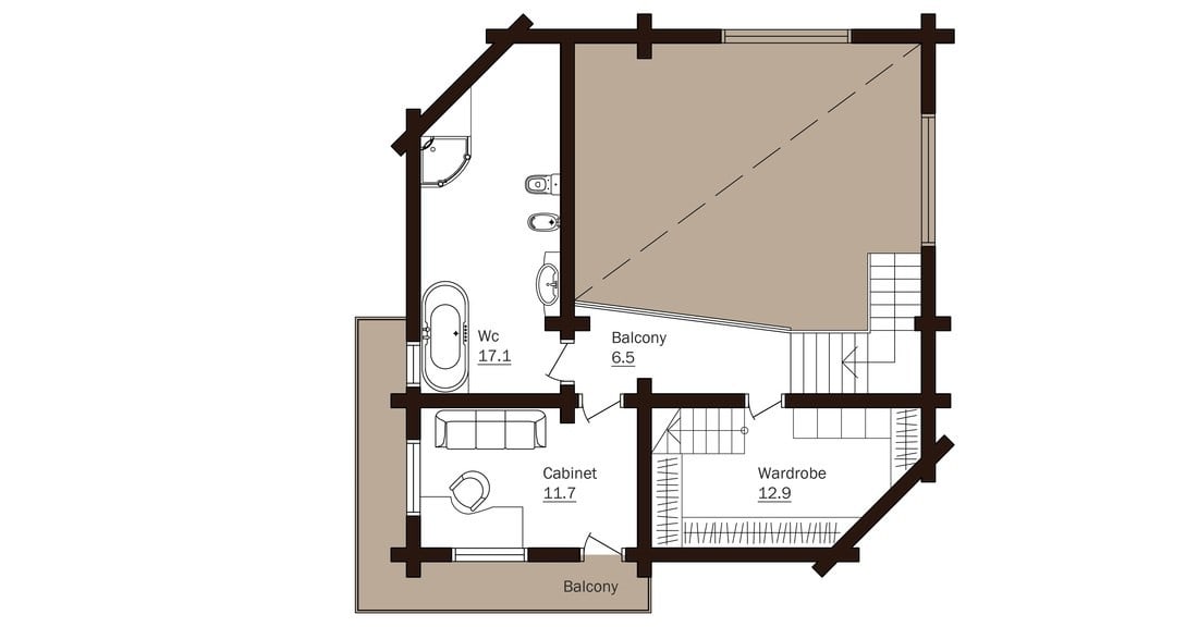 Una casa a tre piani in legno cilindrato 