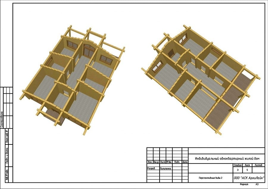 Un tipico progetto di una casa fatta di legno - 80-90 metri quadrati