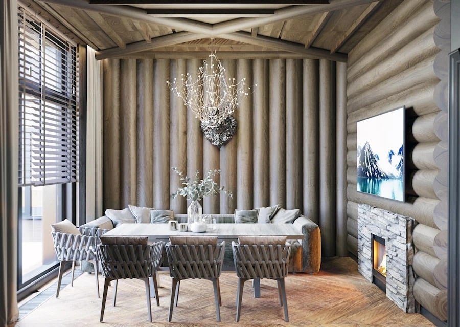 Casa in legno con elementi verticali a parete in tronchi  