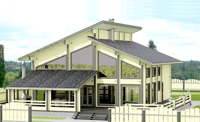 Una casa ampia in legno lamellare con un garage
