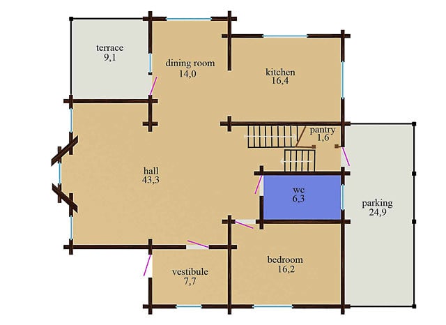 Una casa di campagna residenziale in legno cilindrato secco 194 m2